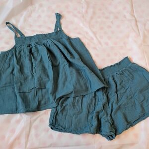 Joy Spun Crepe Tank and Shorts Set, Teal, 16-18. 100% Cotton.